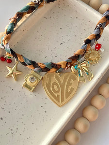 Bandana Charm Necklace | Braided 7 Charms | Gold Filled
