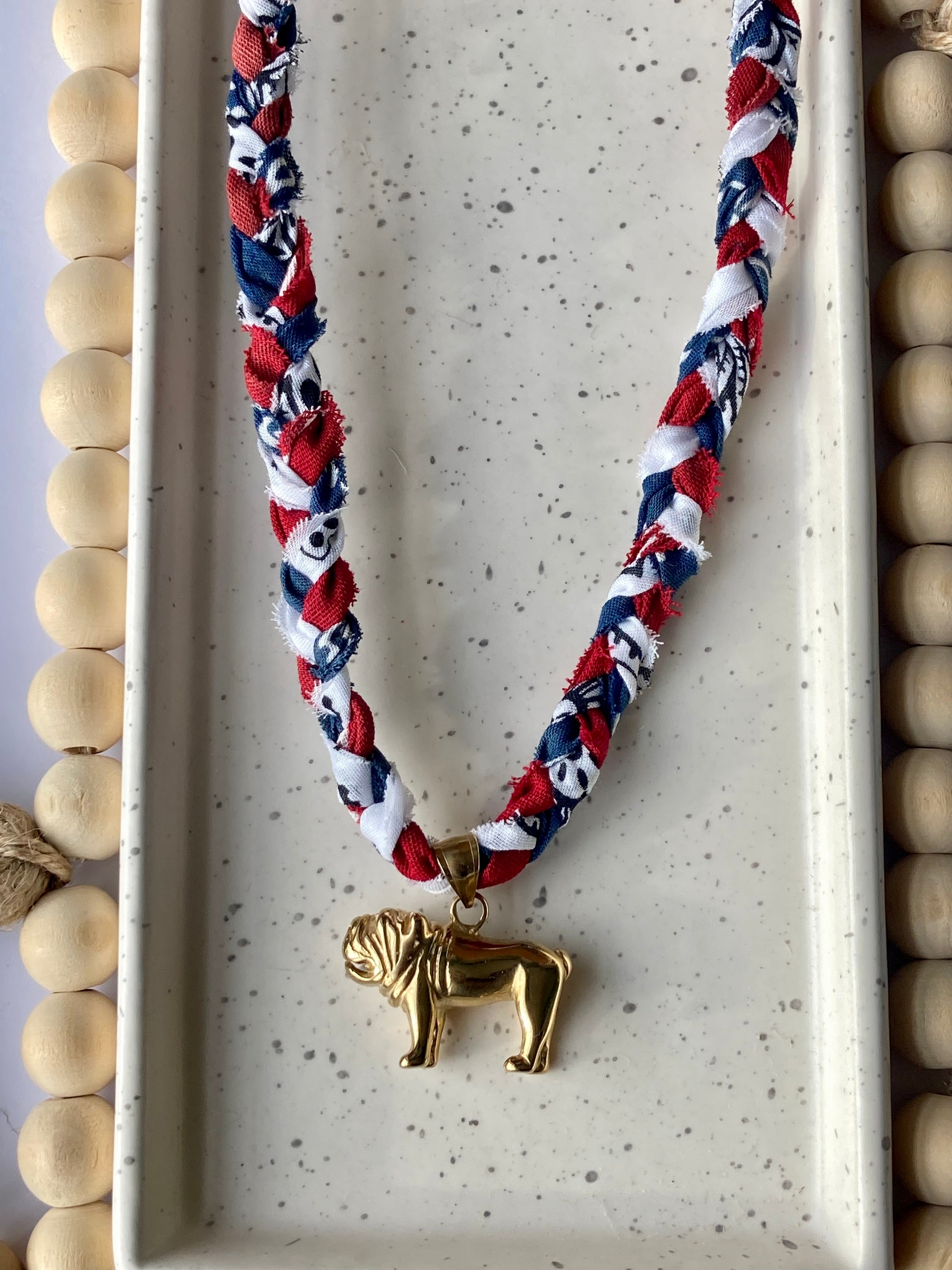 Bandana Charm Necklace | Braided| Solid Brass Bulldog