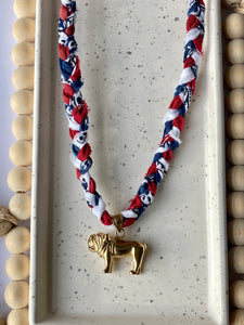 Bandana Charm Necklace | Braided| Solid Brass Bulldog