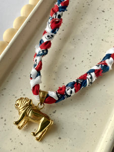 Bandana Charm Necklace | Braided| Solid Brass Bulldog
