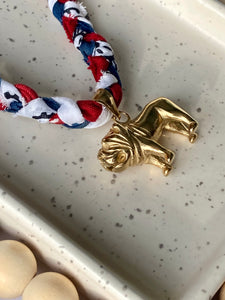 Bandana Charm Necklace | Braided| Solid Brass Bulldog