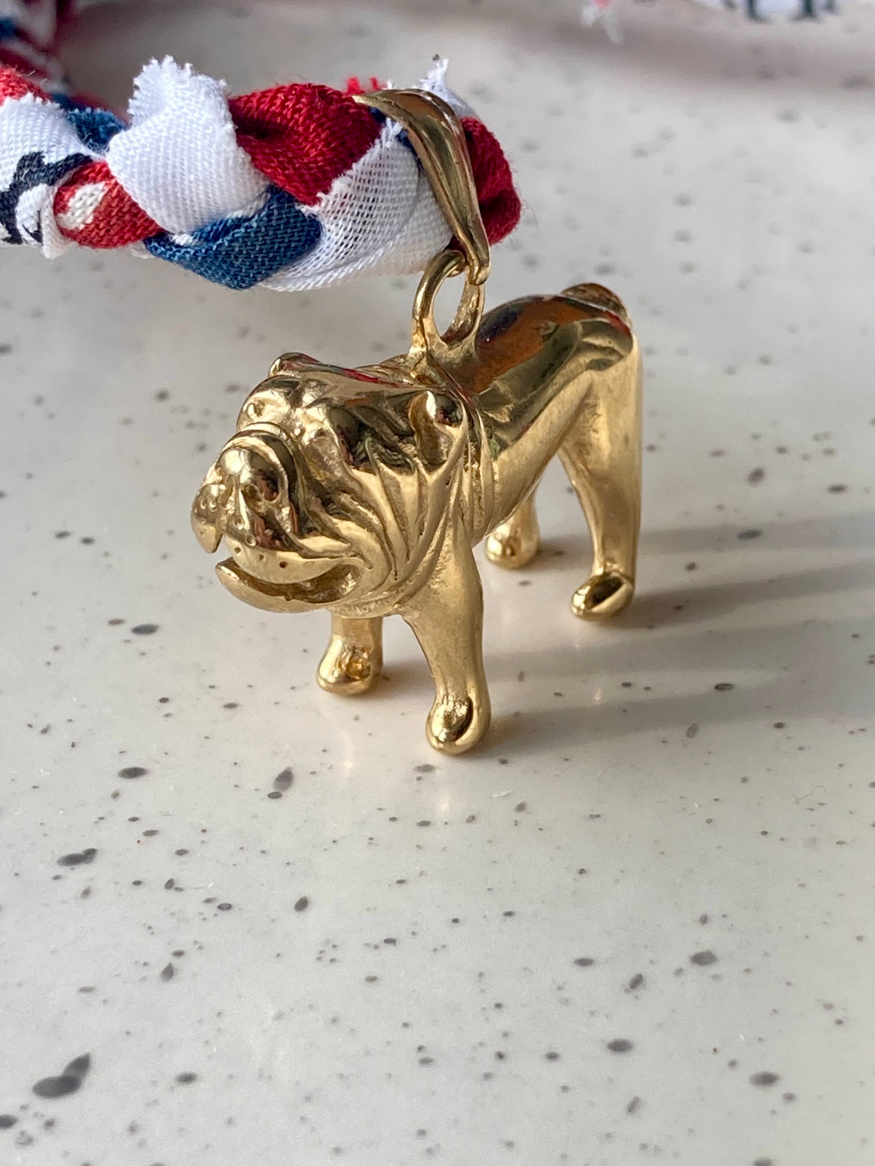 Bandana Charm Necklace | Braided| Solid Brass Bulldog