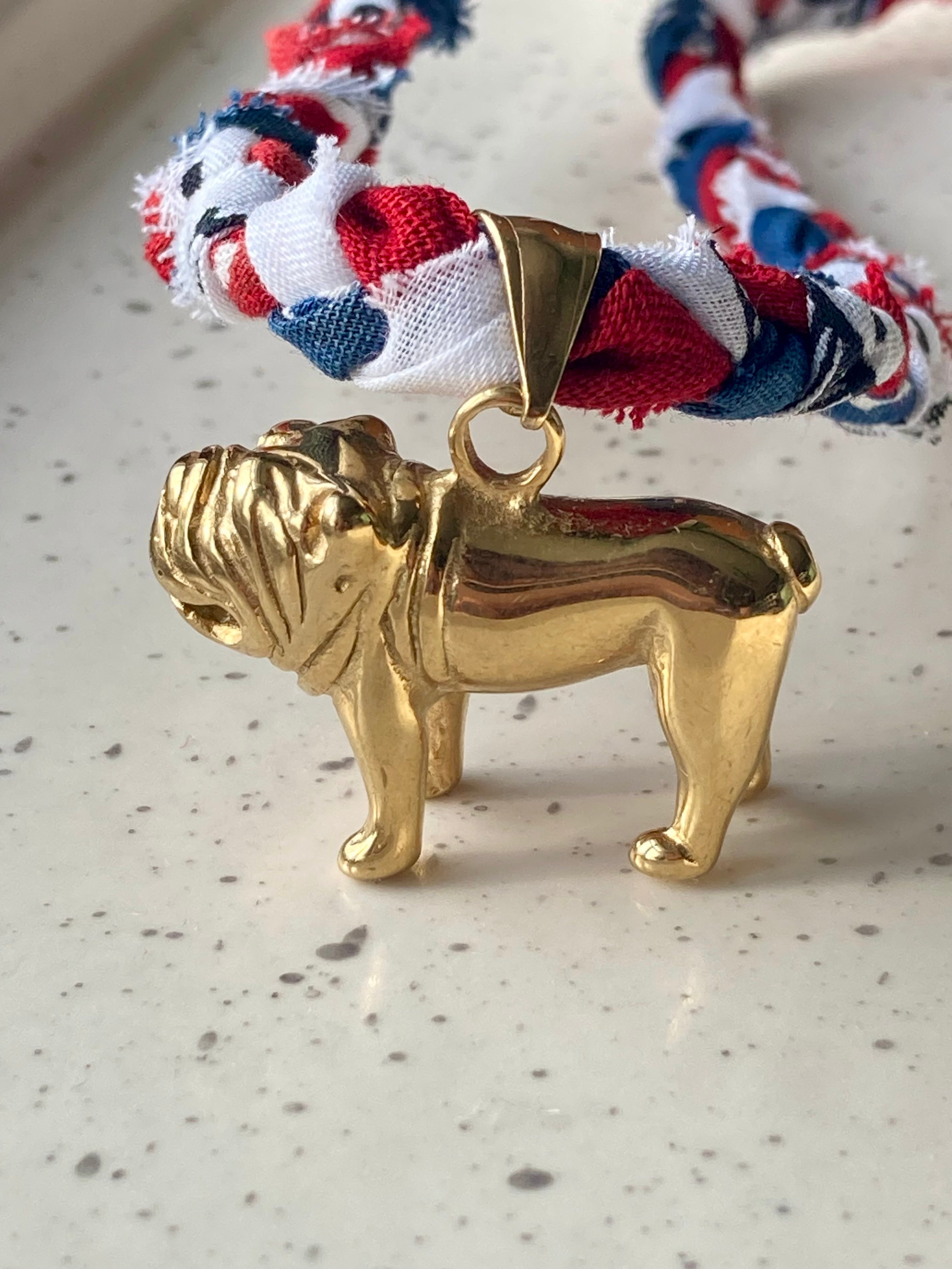 Bandana Charm Necklace | Braided| Solid Brass Bulldog