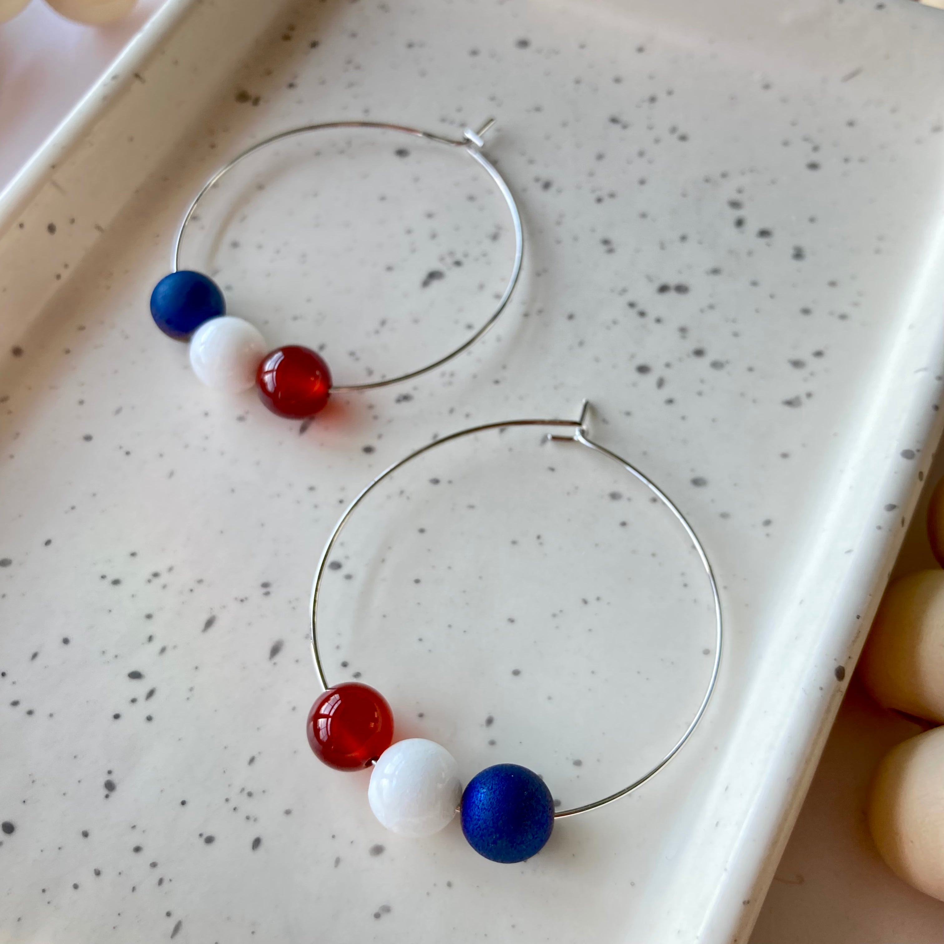 PATRIOTIC EARRINGS | Silver Patriotic Hoop